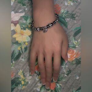 “D” Silver Tone Beaded Crystal Bracelet